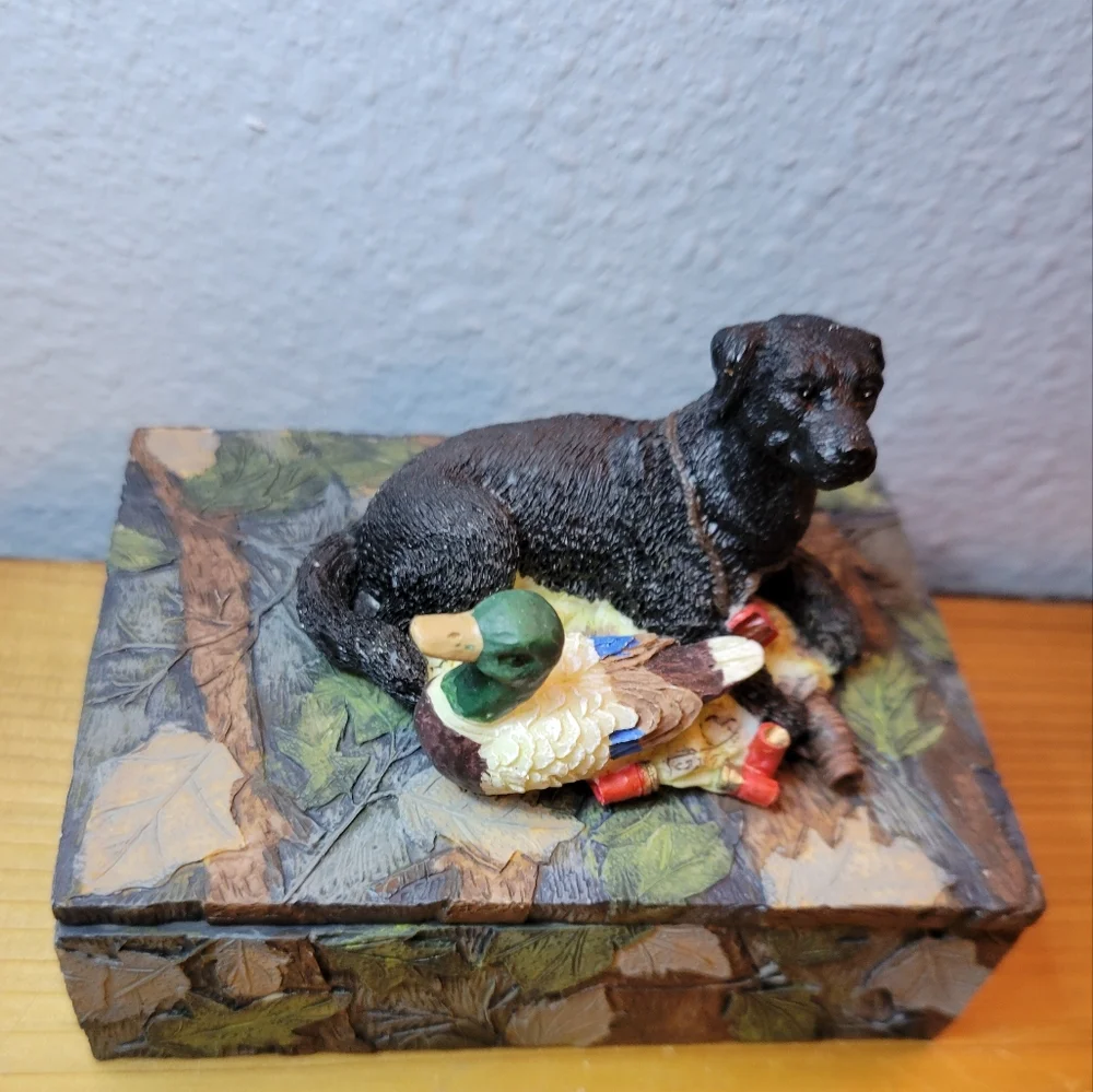 Vtg Poker Box 2 Black Labs Mallard Duck Hunting Bullets Cards Trinket Stash Coin
